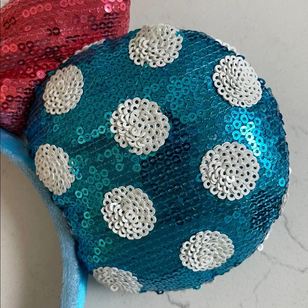 Disney Minnie Ears Headband - Blue & White Polka Dots With White Daisy